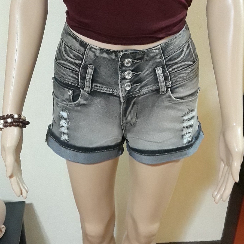 Distressed jean shorts